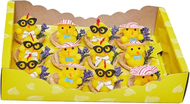 Easter Chicks Ornaments Miniature Animal Decor Holiday Gift Chick With Hat Glass - Image 1